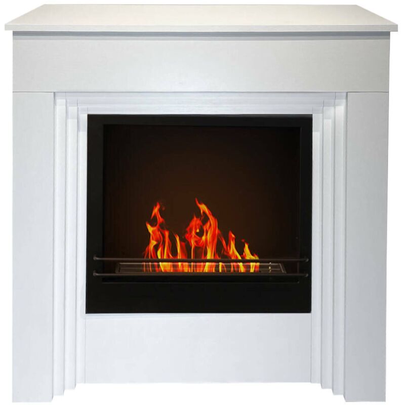 Bioethanol-Kamin Kinsasa, Ökologischer Kamin, Rauchfreies Feuer, Heizung mit Ethanol, Made in Italy, 96x35 h96 cm, Weiß - Dmora