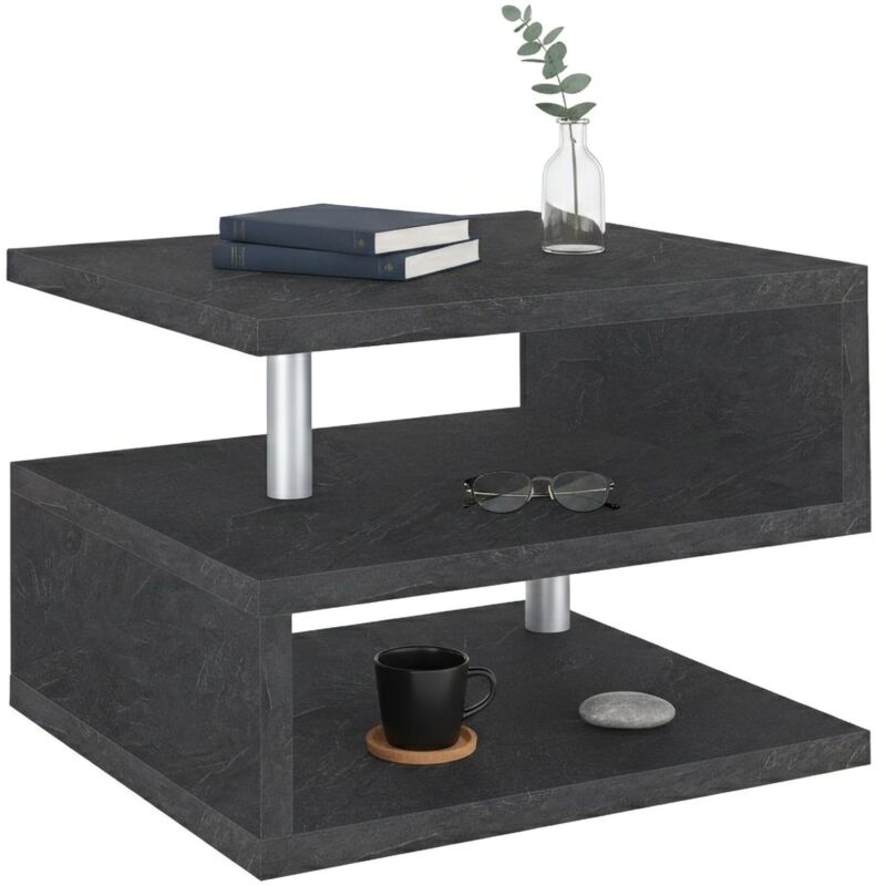 Couchtisch Gianni, Wohnzimmer-Couchtisch, niedriges Aufbewahrungselement, Couchtisch, 55x55x41 cm, Schiefer, mit verstärkter Verpackung - Dmora