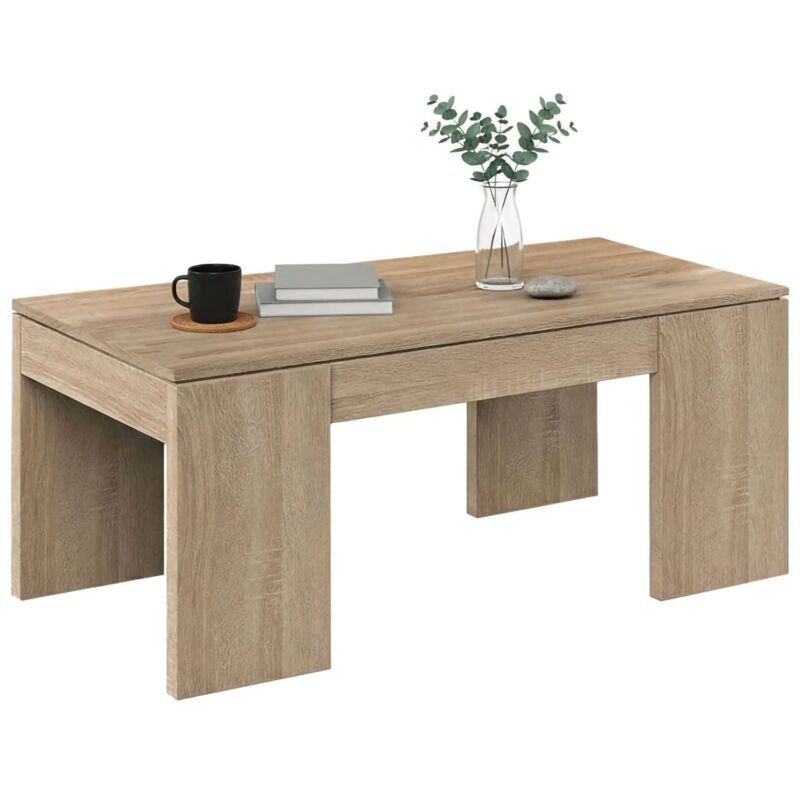 Couchtisch Dgollin, Couchtisch mit abnehmbarer Platte, Couchtisch für das Wohnzimmer, 100x50h43/84 cm, Eiche - Dmora