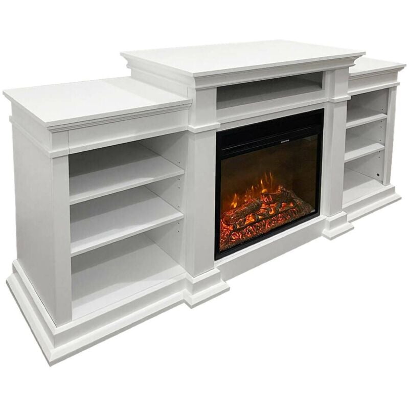 Elektrischer Kamin Dtaglialatel, Elektroherd, Elektrischer Wandherd, Moderner Kamin, Made in Italy, 179x48 h81 cm, Weiß - Dmora