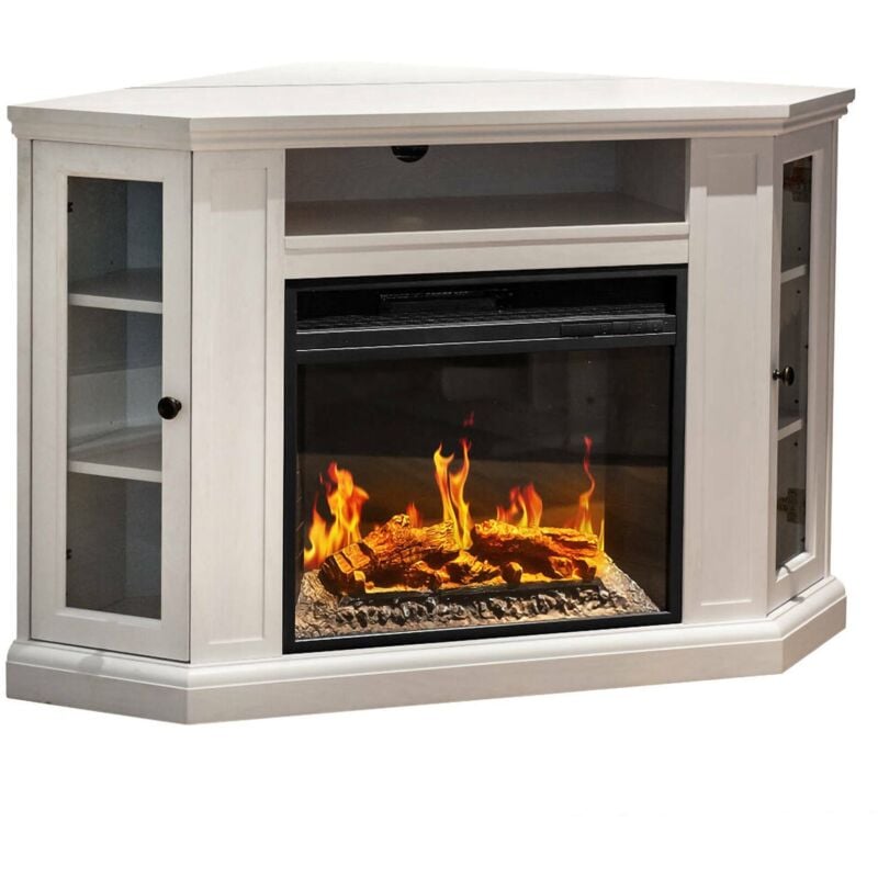 Elektrischer Kamin Dtagliavin, Elektroherd, Elektrischer Wandherd, Moderner Kamin, Made in Italy, 126x78 h81 cm, Weiß - Dmora