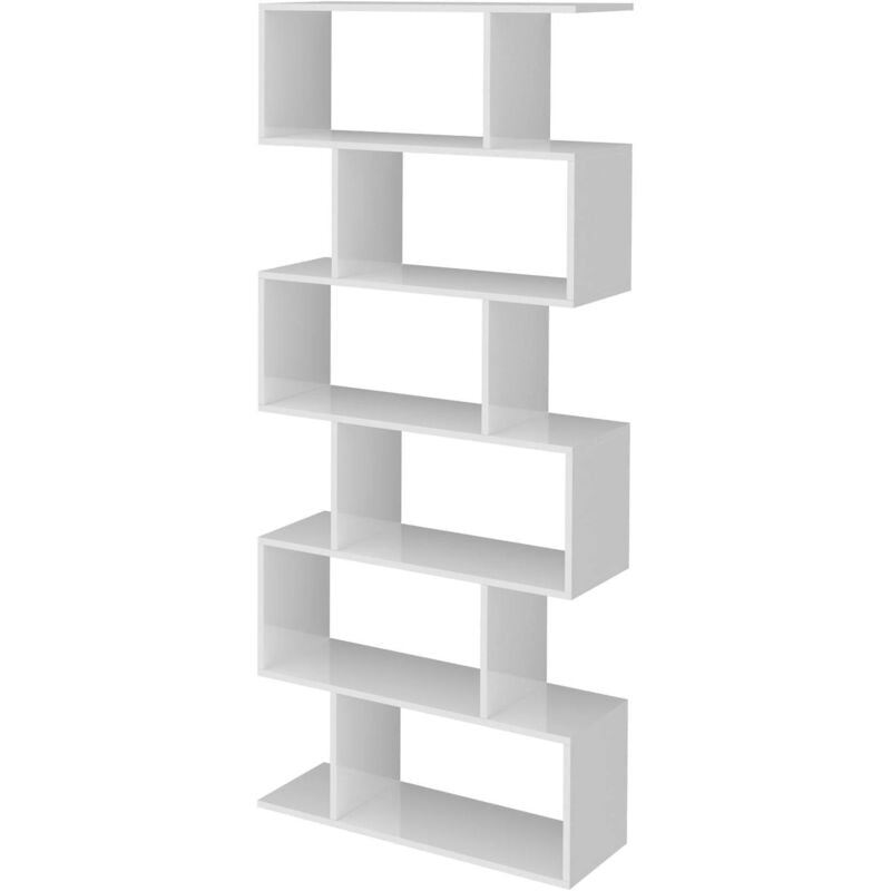 Dmora - Hohes Zick-Zack-Bücherregal mit 6 offenen Regalen, Made in Italy, Regal für Bücher und Dokumente, Büro-Bücherregal, cm 80x25h192, glänzende