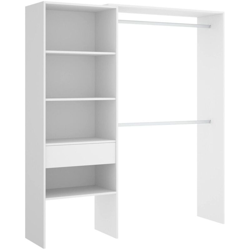 Dmora - Kleiderschrank Lhotse, Struktur für begehbaren Kleiderschrank, Offene Garderobe, 160x40h187 cm, Weiß