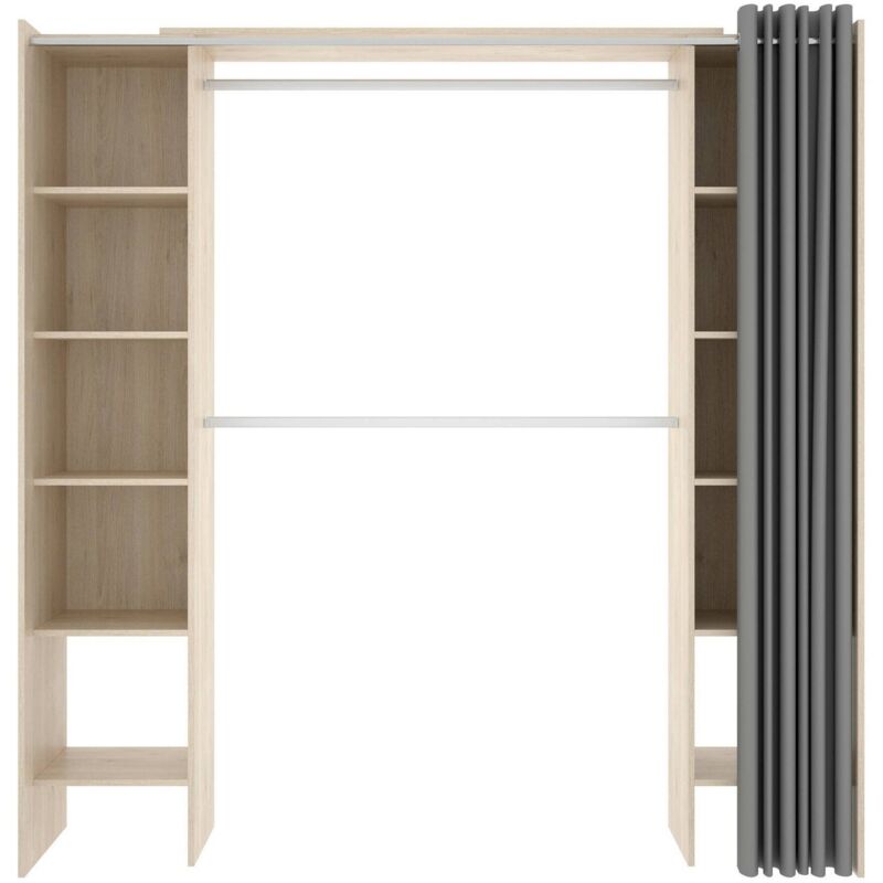 Kleiderschrank Dober, Rahmen für begehbaren Kleiderschrank mit Vorhang, Offene Garderobe, 160x50h203 cm, Eiche - Dmora