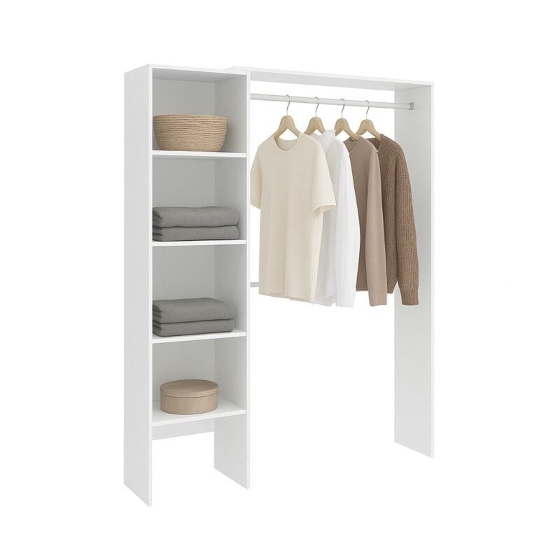 Kleiderschrank Makalu, Struktur für begehbaren Kleiderschrank, offene Garderobe, 140 x 40 x 187 cm, Weiß - Dmora