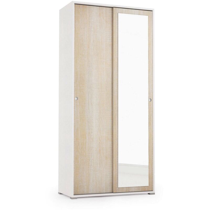 Kleiderschrank Tulipano, Kleiderschrank mit 2 Schiebetüren und Spiegel, Schrank mit Kleiderstange und Einlegeböden, 100% Made in Italy, Cm 90x45h195,