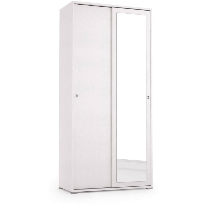 Kleiderschrank Dmontic, Kleiderschrank mit 2 Schiebetüren und Spiegel, Schrank mit Kleiderstange und Einlegeböden, 100% Made in Italy, 90x45h195 cm,
