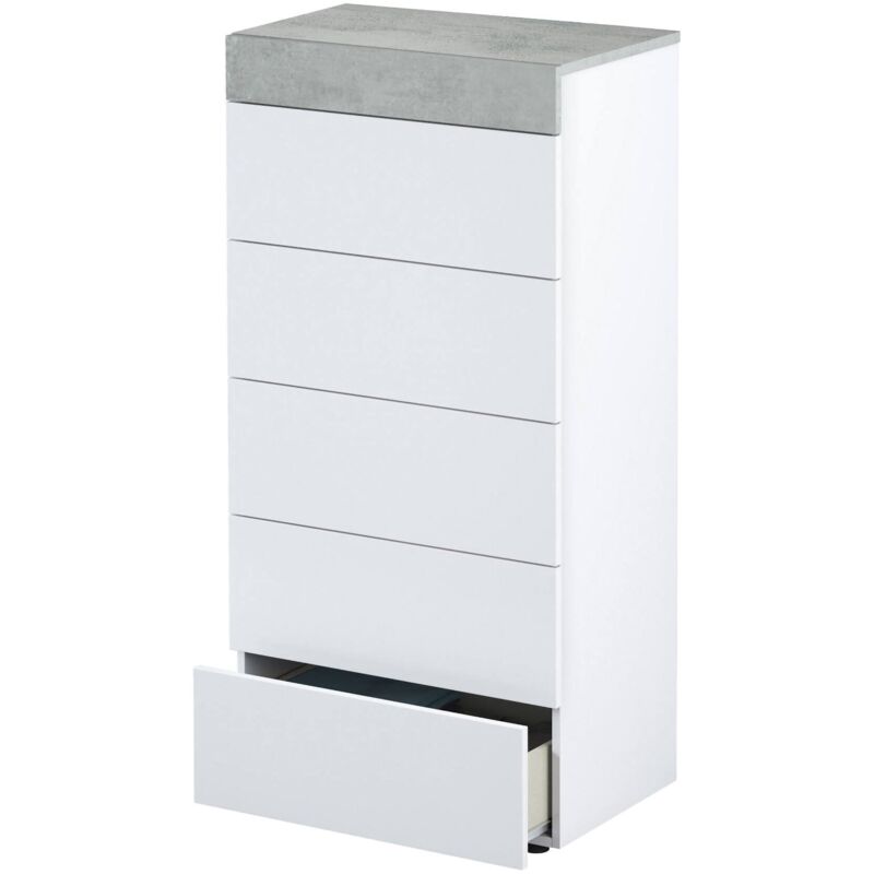 Kommode mit Schubladen Dferri, Wöchentlich mit 5 Schubladen, Kommode für Schlafzimmer, Moderne Kommode, 61x40h118 cm, Weiß - Dmora