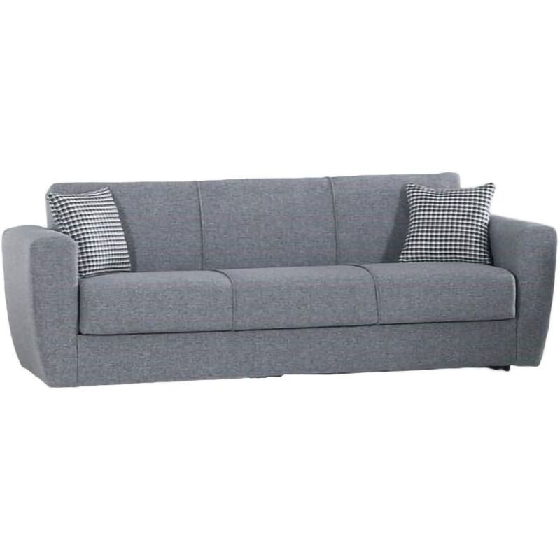 Schlafsofa Dcorv, Lineares 3-Sitzer-Container-Schlafsofa, Wohnzimmersofa aus gepolstertem Stoff mit Klick-Klack-Öffnung, 223x84xh80 cm, Grau - Dmora
