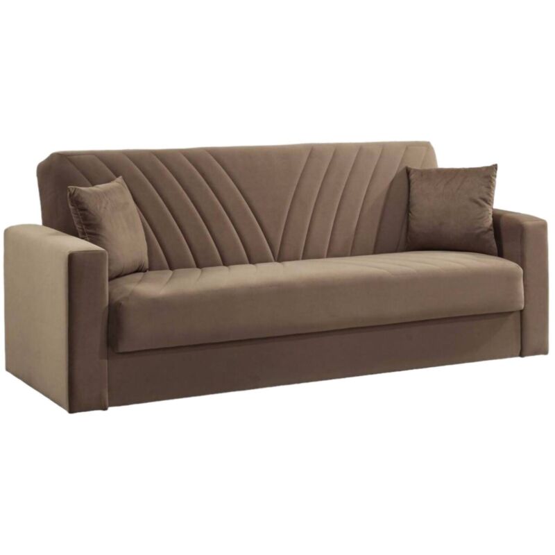Schlafsofa Dfossat, Lineares 3-Sitzer-Schlafsofa mit 2 Kissen inklusive, Wohnzimmersofa aus gepolstertem Stoff mit Klick-Klack-Öffnung, 214x81h89 cm,