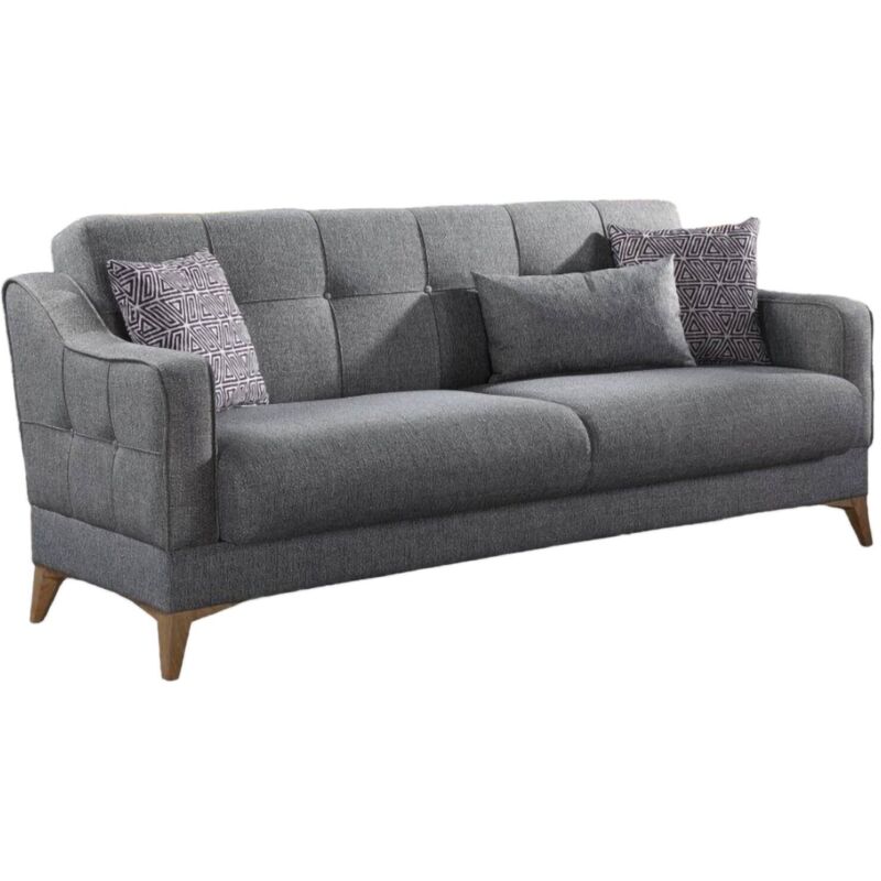 Dmora - Schlafsofa Dfranzo, Lineares 3-Sitzer-Schlafsofa mit 3 Kissen inklusive, Wohnzimmersofa aus gepolstertem Stoff mit Klick-Klack-Öffnung,