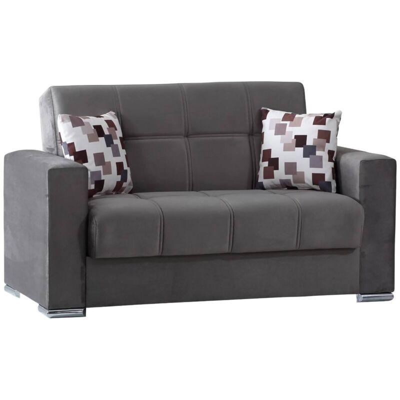 Schlafsofa Dgosen, Lineares 2-Sitzer-Container-Schlafsofa, Wohnzimmersofa aus gepolstertem Stoff mit Klick-Klack-Öffnung, 160x85h91 cm, Grau - Dmora