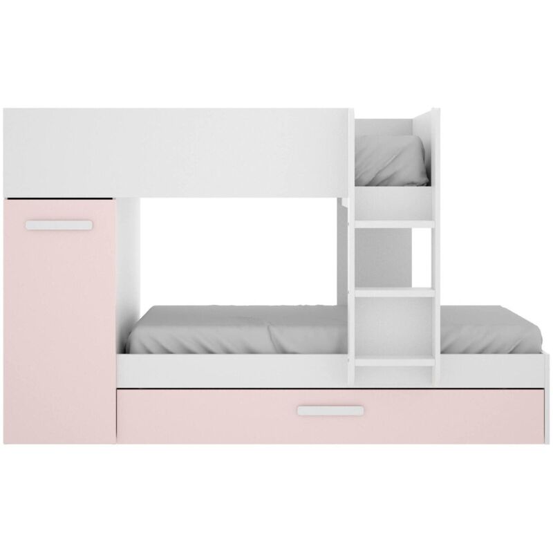 Schlafzimmer Eiger, Komplettes Schlafzimmer, Kinderzimmer, Loft-Bett Kit, 244x112 h150 cm, Weiß und Rosa - Dmora