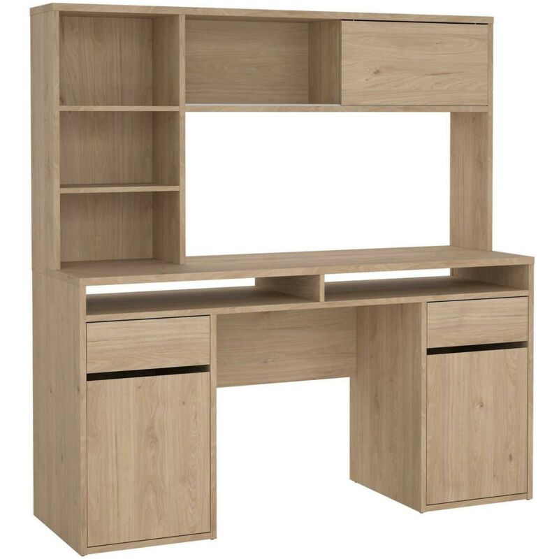 Schreibtisch Ambrenti, Mehrzweckschreibtisch, Bürotisch für pc, Eckschreibtisch, 149x48 h156 cm, Eiche - Dmora