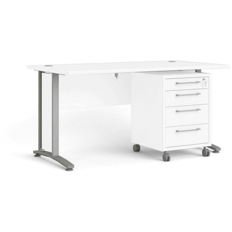 Schreibtisch Azzaro, Mehrzweckschreibtisch, Bürotisch für pc, Eckschreibtisch, 150x80 h75 cm, Weiß und Grau - Dmora