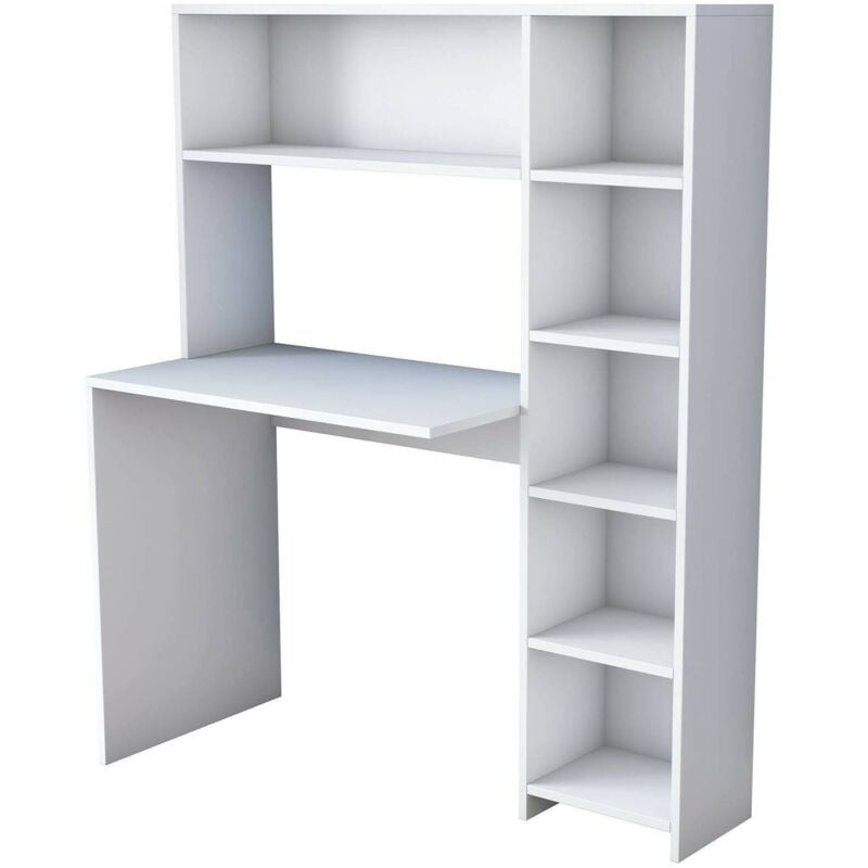 Schreibtisch Callidora, Mehrzweckschreibtisch, Bürotisch für pc, Eckschreibtisch, 113x40h142 cm, Weiß, mit verstärkter Verpackung - Dmora