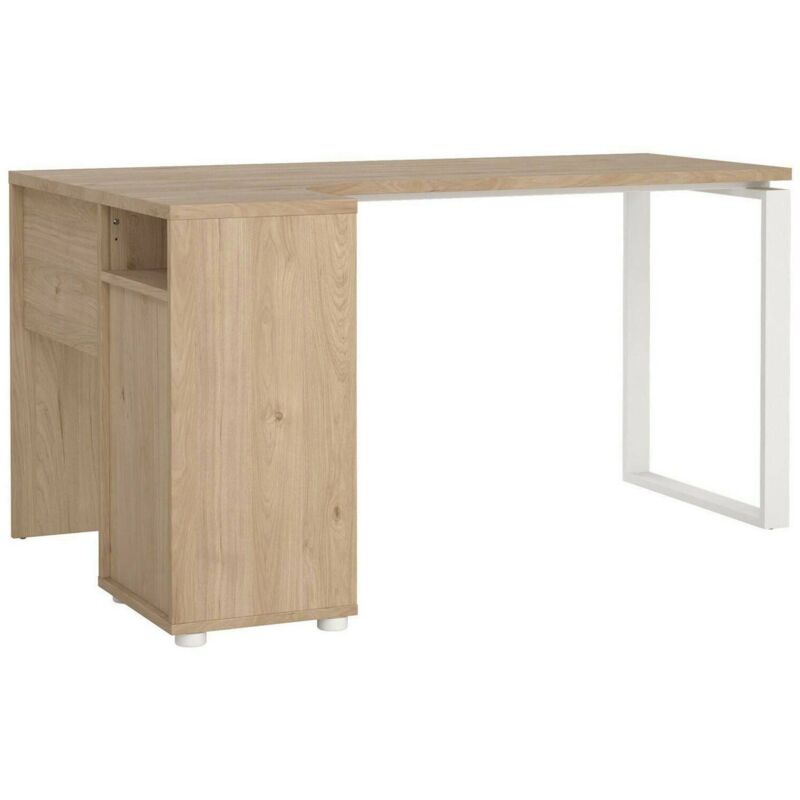 Schreibtisch Medard, Mehrzweckschreibtisch, Bürotisch für pc, Eckschreibtisch, 150x100 h76 cm, Eiche und Weiß - Dmora