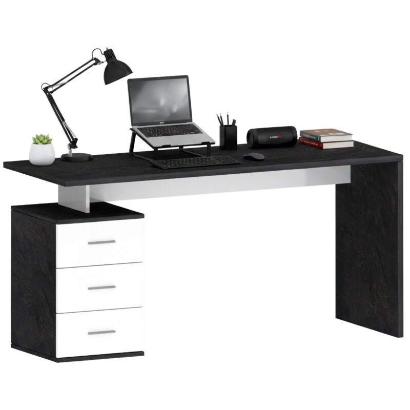 Schreibtisch Siro, linearer Schreibtisch, Mehrzweck-Büroschreibtisch, platzsparender Schreibtisch mit mehreren Positionen, 160x60h75 cm, Weiß und