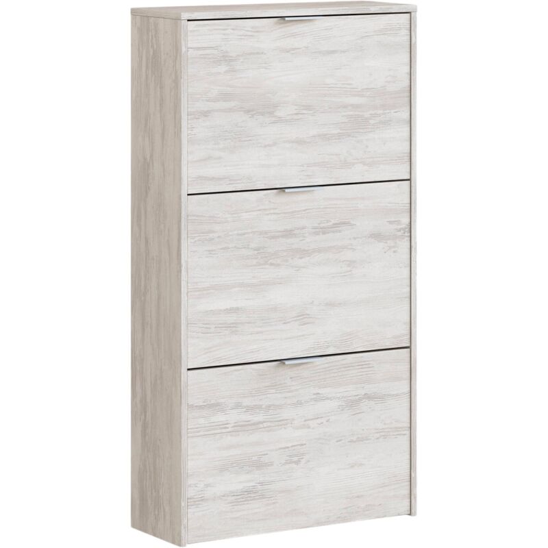 Schuhschrank Escondido, Schuhschrank mit 3 Klapptüren, Schrank mit doppelter Kapazität für bis zu 18 Paar Schuhe, cm 70x17h180, Weiß - Dmora