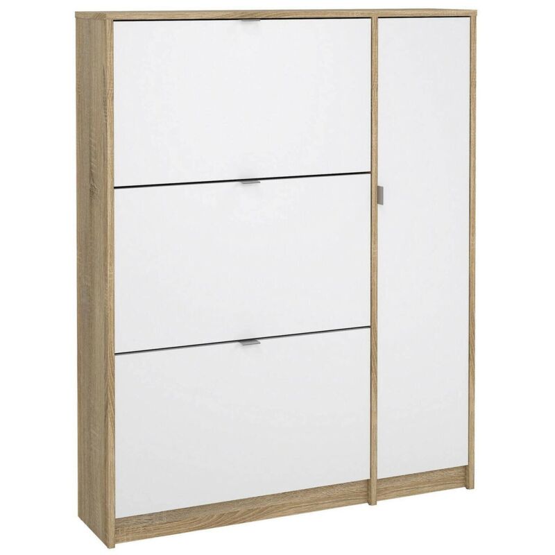 Schuhschrank mit vier Öffnungen und doppelter Tiefe, Eichenfarbe, 98,8 x 123,6 x 24,05 cm - Dmora