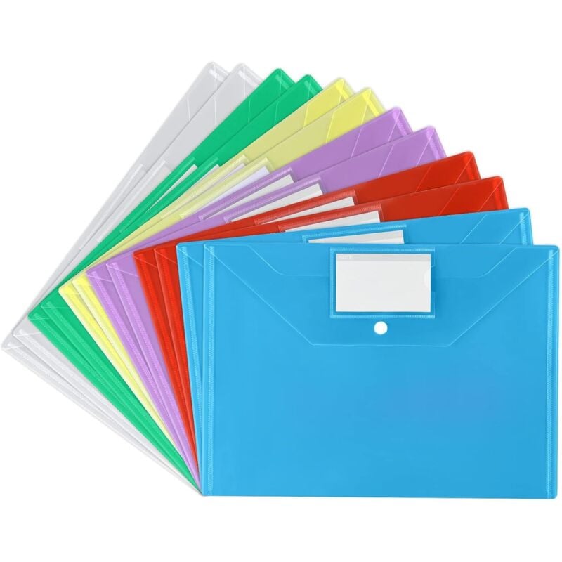Linghhang - Dokumentenmappe, 12 A4-Hüllen, sechs verschiedene Farben, mit Druckknopfverschluss und Visitenkartenfach, zum Abheften, sortiert für