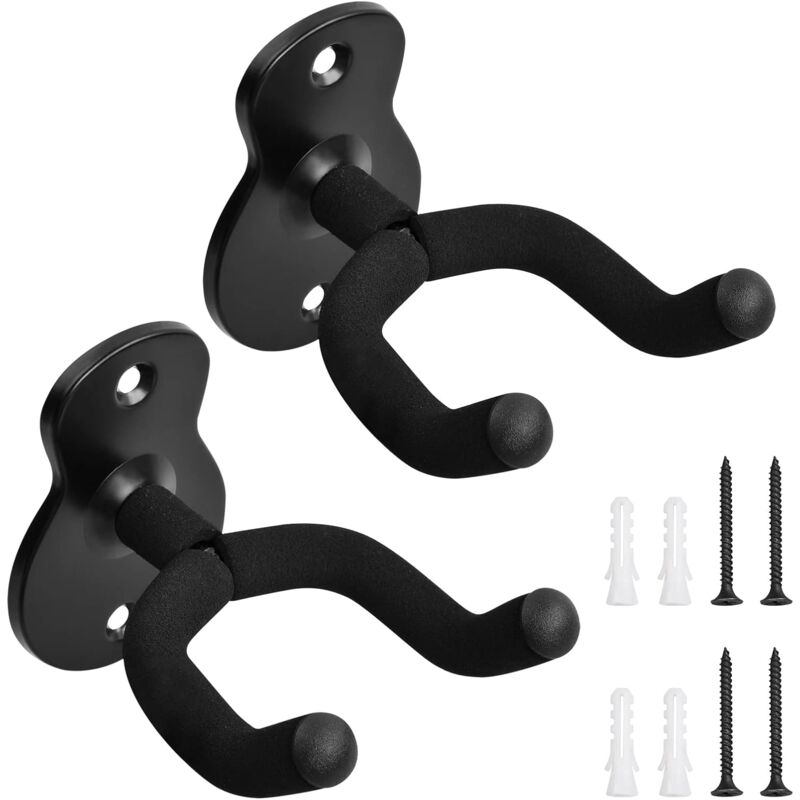 Dolaso - 2er-Set Gitarren-Wandhalterung, Gitarrenhaken, Gitarrenhalter mit Schutzschwamm, schwarzer Gitarren-Wandhalterungsständer, Halter, für