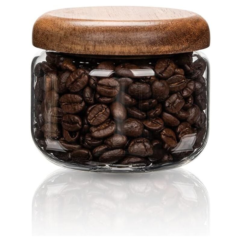 DOLASO Frischhaltedosen aus Glas mit Holzdeckel – kleine Kaffeegläser – Speisekammer-Organisation für Hafer, Müsli, Reis, Süßigkeiten (300 ml)
