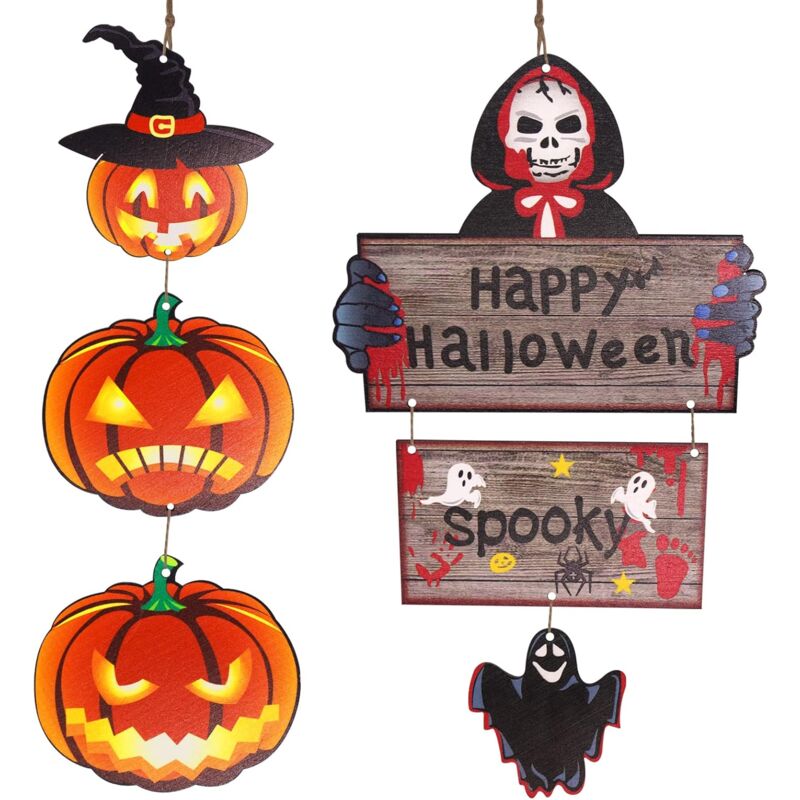 DOLASO Holz-Halloween-Willkommensschild, Happy Halloween-Holzschild-Dekoration, Halloween-Hängeschild, Halloween-Ornament-Dekorationen für