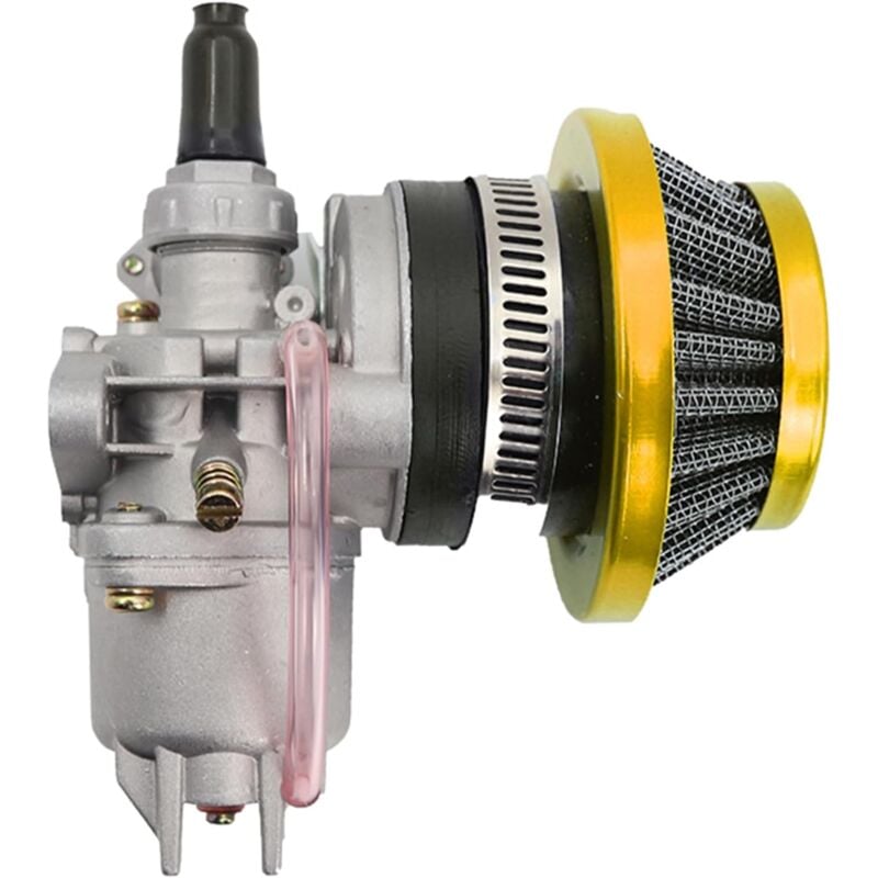 Vergaser Carb Carby + Stahl 44 mm Luftfilter + Batterie kompatibel mit 47 cc 49 cc Mini Moto Dirt Pocket Bike atv Quad Go Kart Minimoto – Gelber