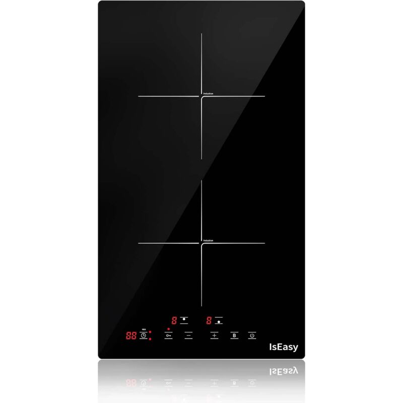 Iseasy - Domino Einbau Induktionskochfeld, Elektrokochfeld mit 2 Kochzonen/ 3,4KW/29.5cm,Timer, Touch-Steuerung, 9 Heizstufen, Booster-Funktion,