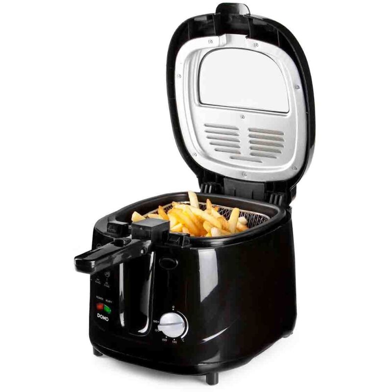 L Fritteuse in Schwarz, Handgriff mit Hebesystem, 2,5 Liter 1800W