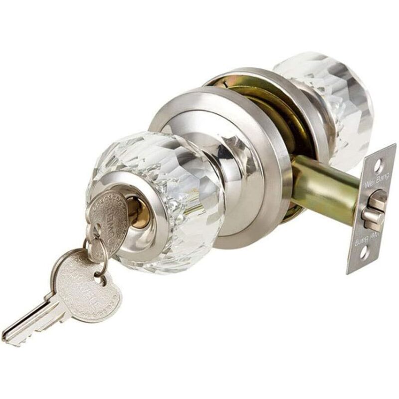 ZVD - Door Lock with Glass Crystal Knob, Key Door Lock, Interior and Exterior Door Handle for Bedroom Kitchen