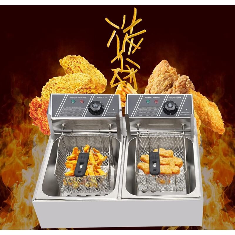 Doppel-Fritteuse Edelstahl 5000 w Elektrische Fritteuse 2x6L Profi Gastronomie Imbiss Friteuse Doppelfritteuse Mit Doppel Kaltzonen Und Regelbare