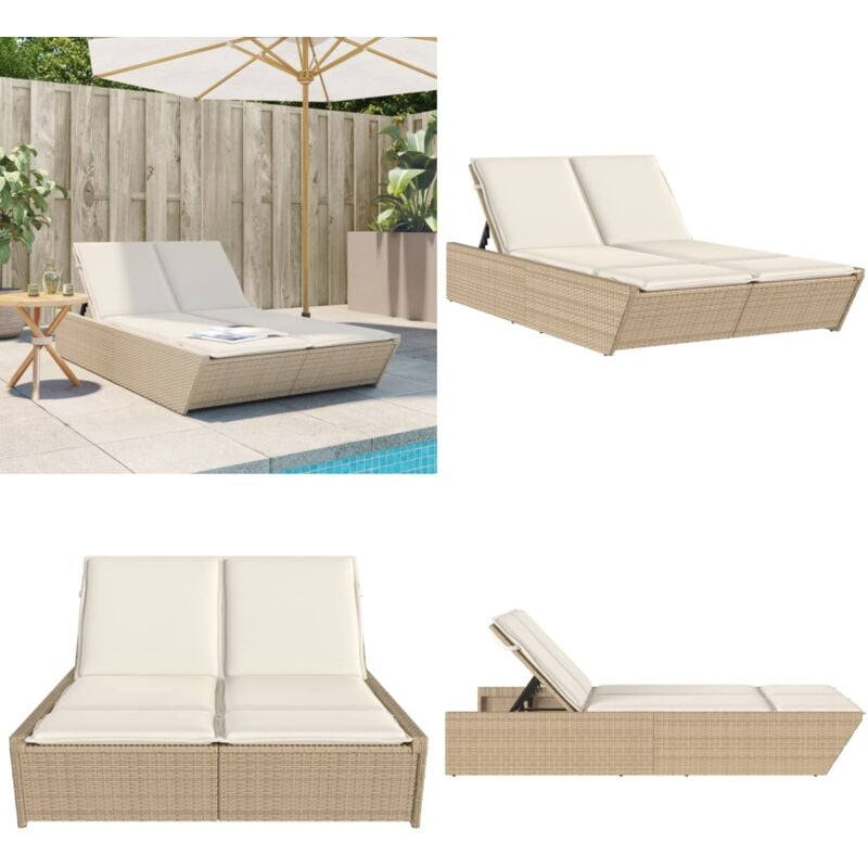 Vidaxl - Doppel-Sonnenliege mit Auflagen Beige Poly Rattan - Doppel Liege - Gartenliege - Sonnenschirm - Outdoor Möbel - Lounge Set - Home & Living