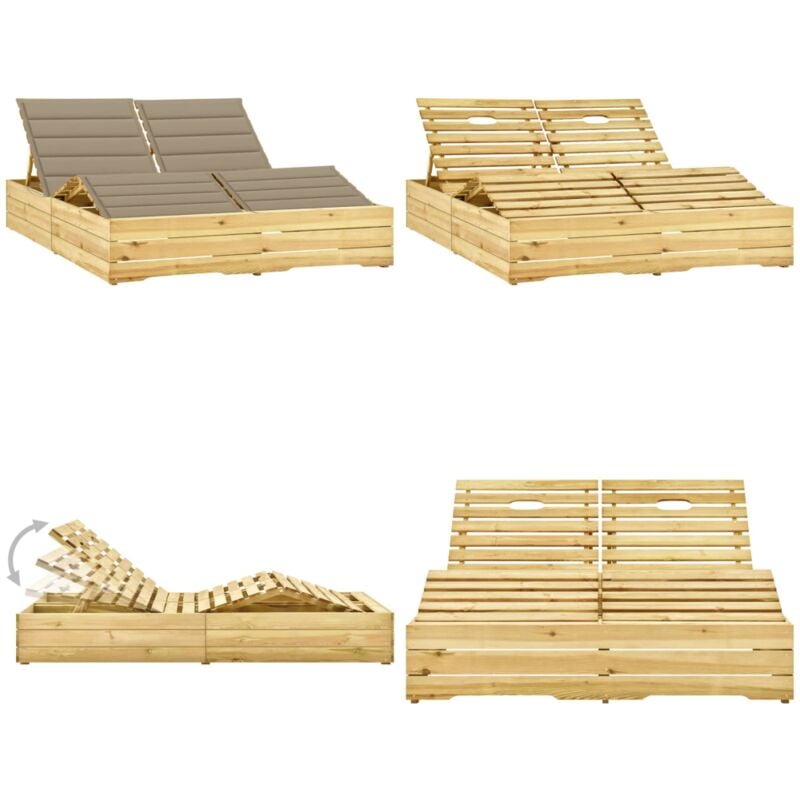 Doppel-Sonnenliege mit Beigen Auflagen Kiefer Imprägniert - Doppel-Sonnenliege - Gartenliege - Liege - Kiefernholz - Outdoor Möbel - Home & Living