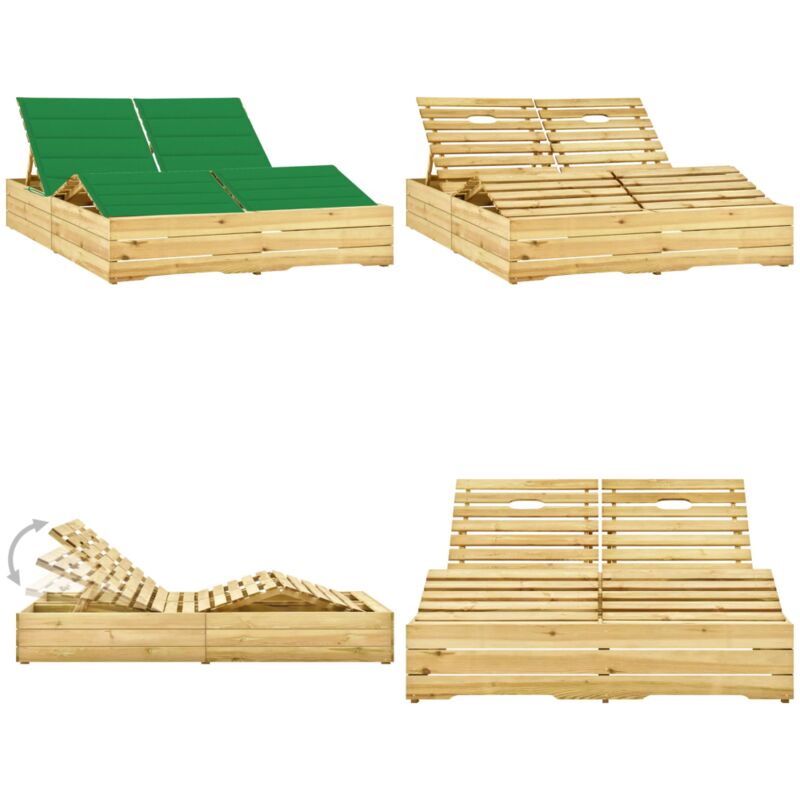 Doppel-Sonnenliege mit Grünen Auflagen Kiefer Imprägniert - Doppel-Sonnenliege - Gartenliege - Liege - Kiefernholz - Grüne Sonnenliege - Home & Living