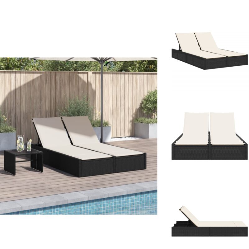 Doppel-Sonnenliege mit Kissen Schwarz Poly Rattan - Doppel Liege - Sonnenliege - Gartenliege - Outdoor Liege - Poolliege