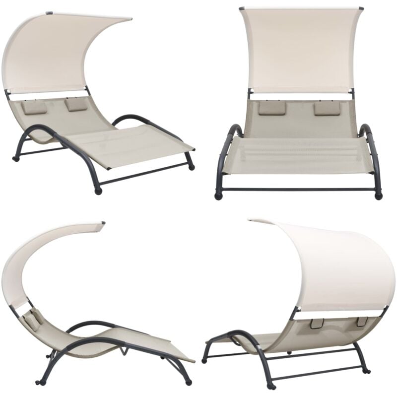 Vidaxl - Doppel-Sonnenliege mit Sonnendach Textilene Creme - Doppel Liege - Sonnenliege - Gartenliege - Textilene Liege - Stahleinrichtung - Home &