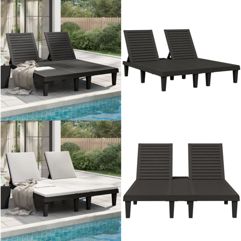 Doppel-Sonnenliege Schwarz 155x138x83 cm Polypropylen - Doppel-Sonnenliege - Gartenliege - Liegefläche - Outdoor Möbel - Pool Accessoire - Home &