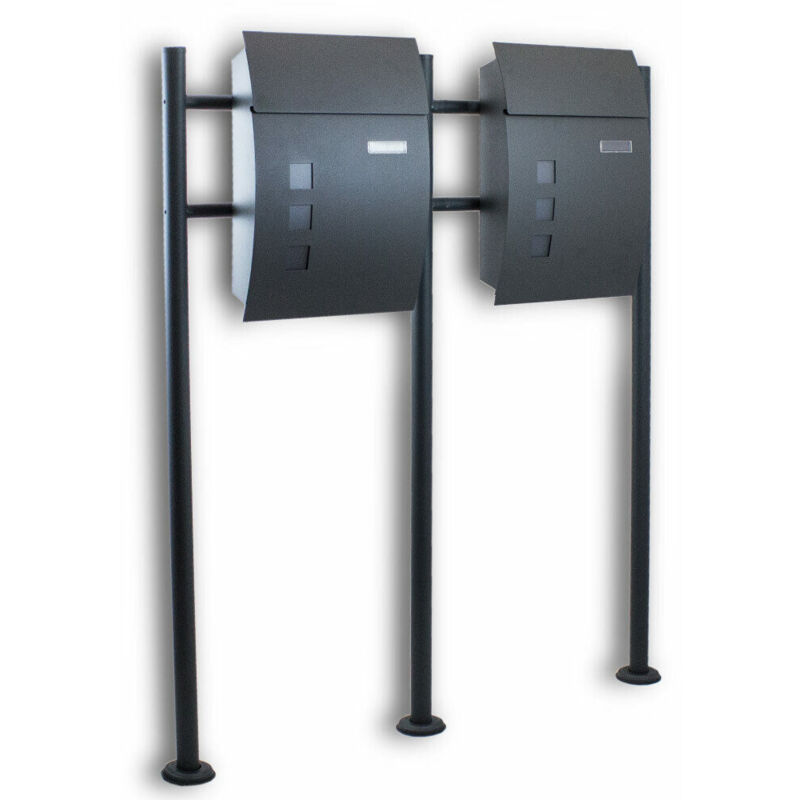 Bituxx - Doppel Standbriefkasten Briefkasten Postkasten Mailbox Letterbox Briefkastenanlage Dunkelgrau Anthrazit