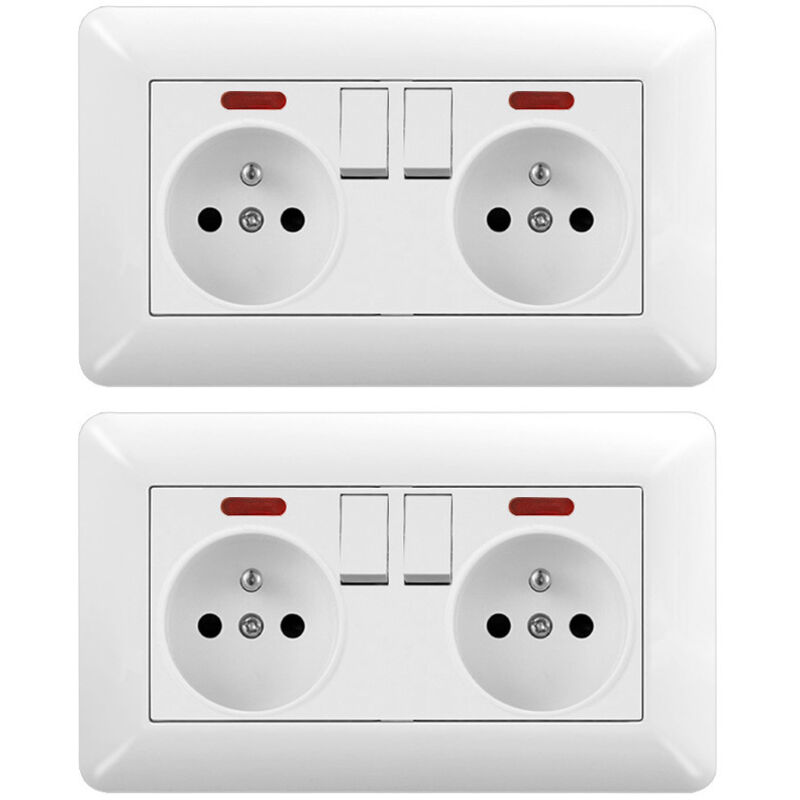 2er Set Doppel Steckdose mit 2 Schalter LED 16A – Unterputz Steckdose
