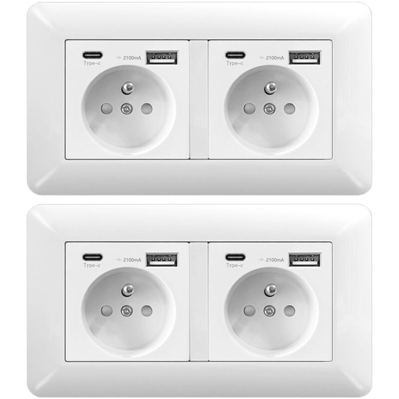 2er Set Doppel Steckdose mit USB C 16A – Unterputz Steckdose Haus Büro