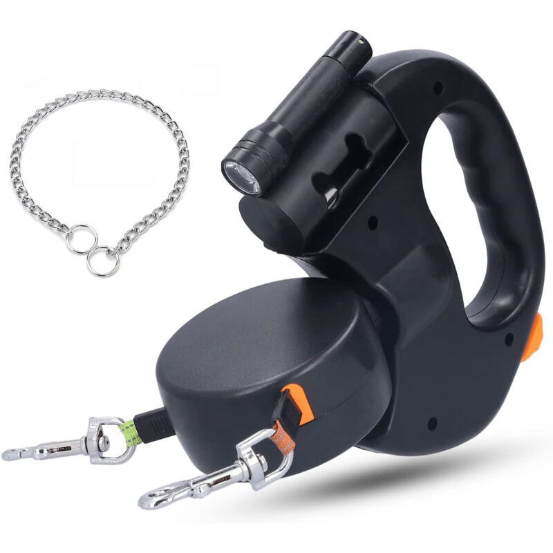 Doppelte Hundeleine für 2 Hunde, einziehbare Hundeleine für Hunde bis zu 25 kg/55 lb, starkes Nylonband dehnbar auf 3 m, mit leuchtenden