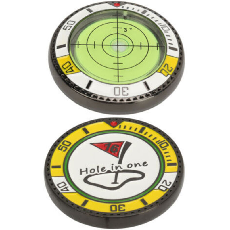 Doppelseitiger Golf Green Reader Ballmarker mit Wasserwaage, präzises, tragbares Putting-Zubehör, gelb und weiß. Ideal für Outdoor-Sportarten.