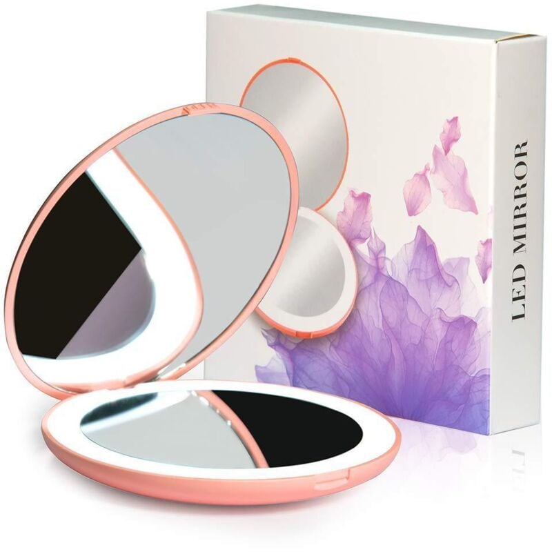 Doppelseitiger Schminkspiegel LED-Spiegel Doppelseitiger Kosmetikspiegel Faltbare LED-Lampe USB-Ladespiegel Pink-RAPANDA