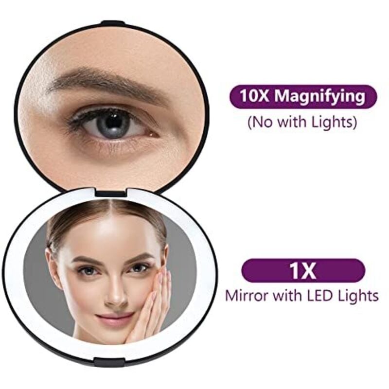 Doppelseitiger Schminkspiegel LED-Spiegel Doppelseitiger Kosmetikspiegel Faltbarer LED-Lampe USB-Ladespiegel Schwarz-RAPANDA