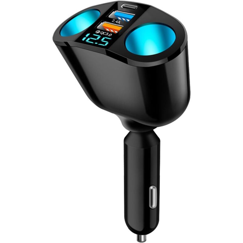 Doppelte 12-V-Zigarettenanzünderbuchse, 120-W-Doppel-Zigarettenanzünder-Steckdosenleiste, QC3.0/PD/2,4-A-Zigarettenanzünder-Mehrfachsteckdose,