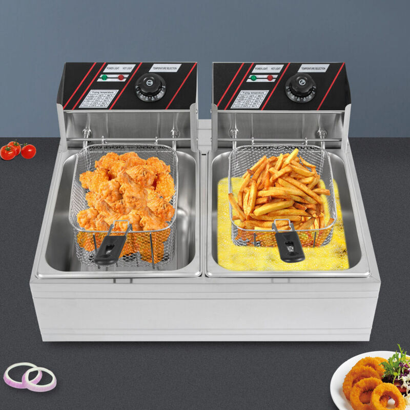 Senderpick - Doppelzylinder-Fritteuse Kommerzielle elektrische Fritteuse 12-Liter-Kraftstofftank Doppelkorb-Entladung 5000W