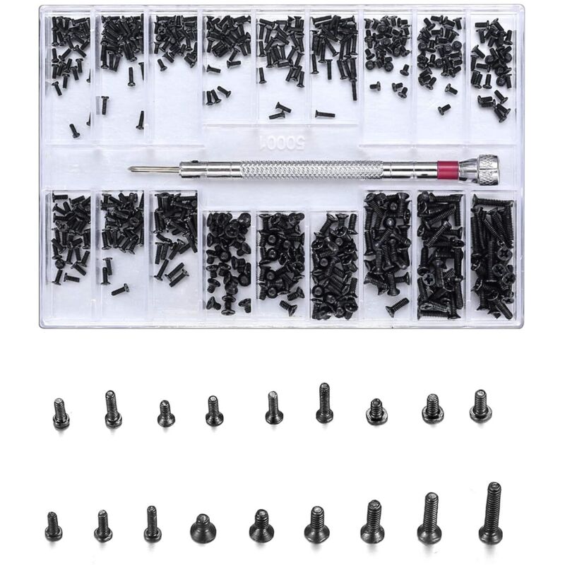 INHHUB 500 Stück Mikro-Reparaturschrauben, Sortimentssatz aus Edelstahl mit Mini-Bohrschrauben, elektronische Bohrschrauben für Brillen, Laptops,