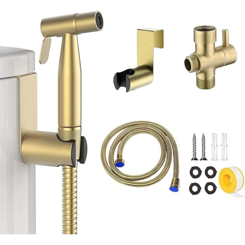 INHHUB Bidet-Toilettensprüher aus Edelstahl, Bidet-Sprühset, Wasserhahnsprüher, (Gold, Schlauchset zur Wandmontage) -INHHUB